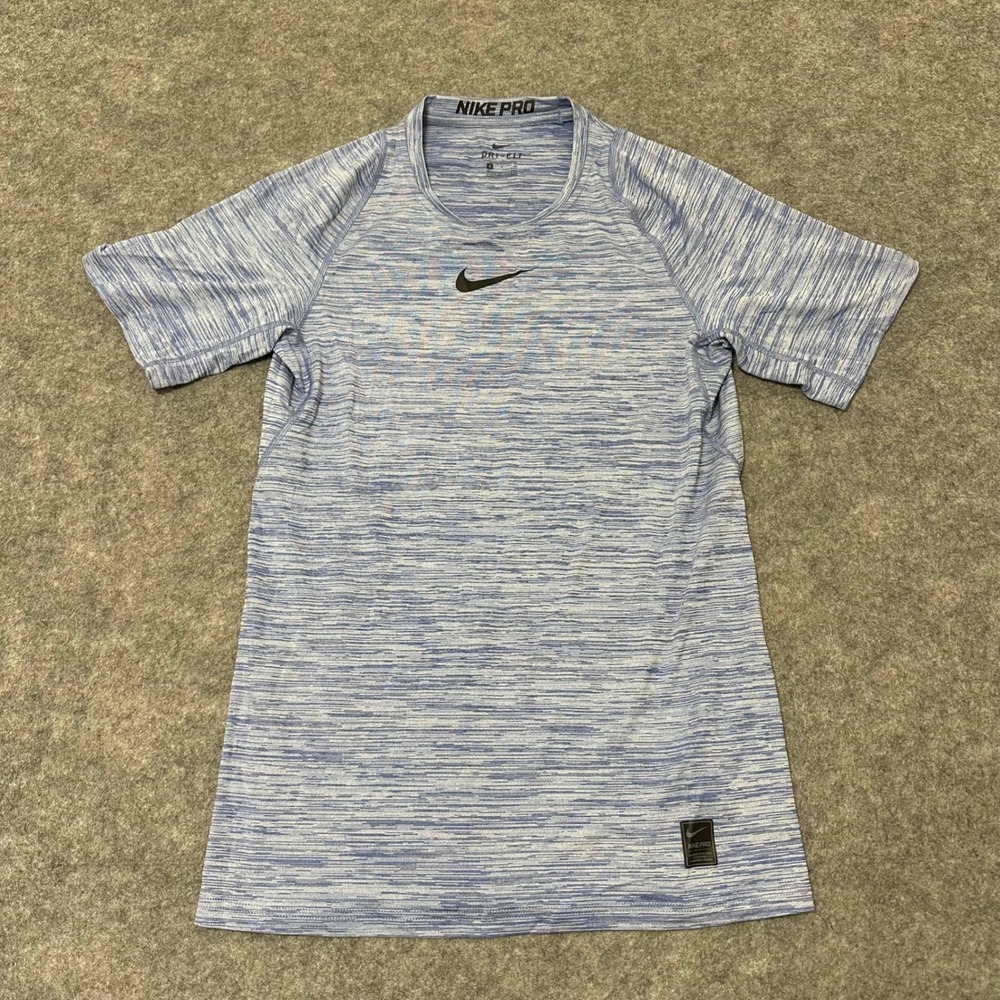 Nike Pro Training Shirt Mens Small Blue Heathered Dri-Fit Athletic 859216-405